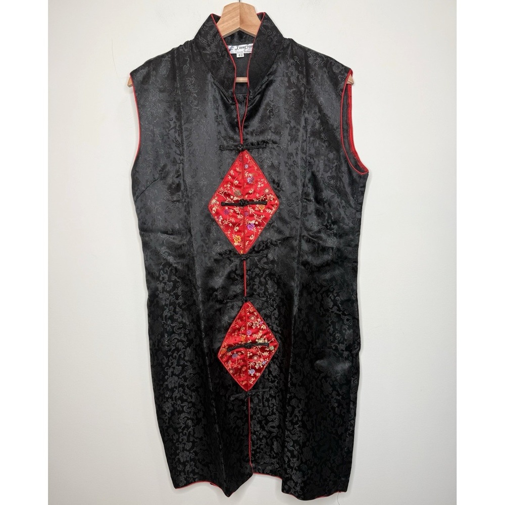 Asian‎ Traditional Sheath Dress 42 10 Black Red Dragon Sleeveless Floral Costume